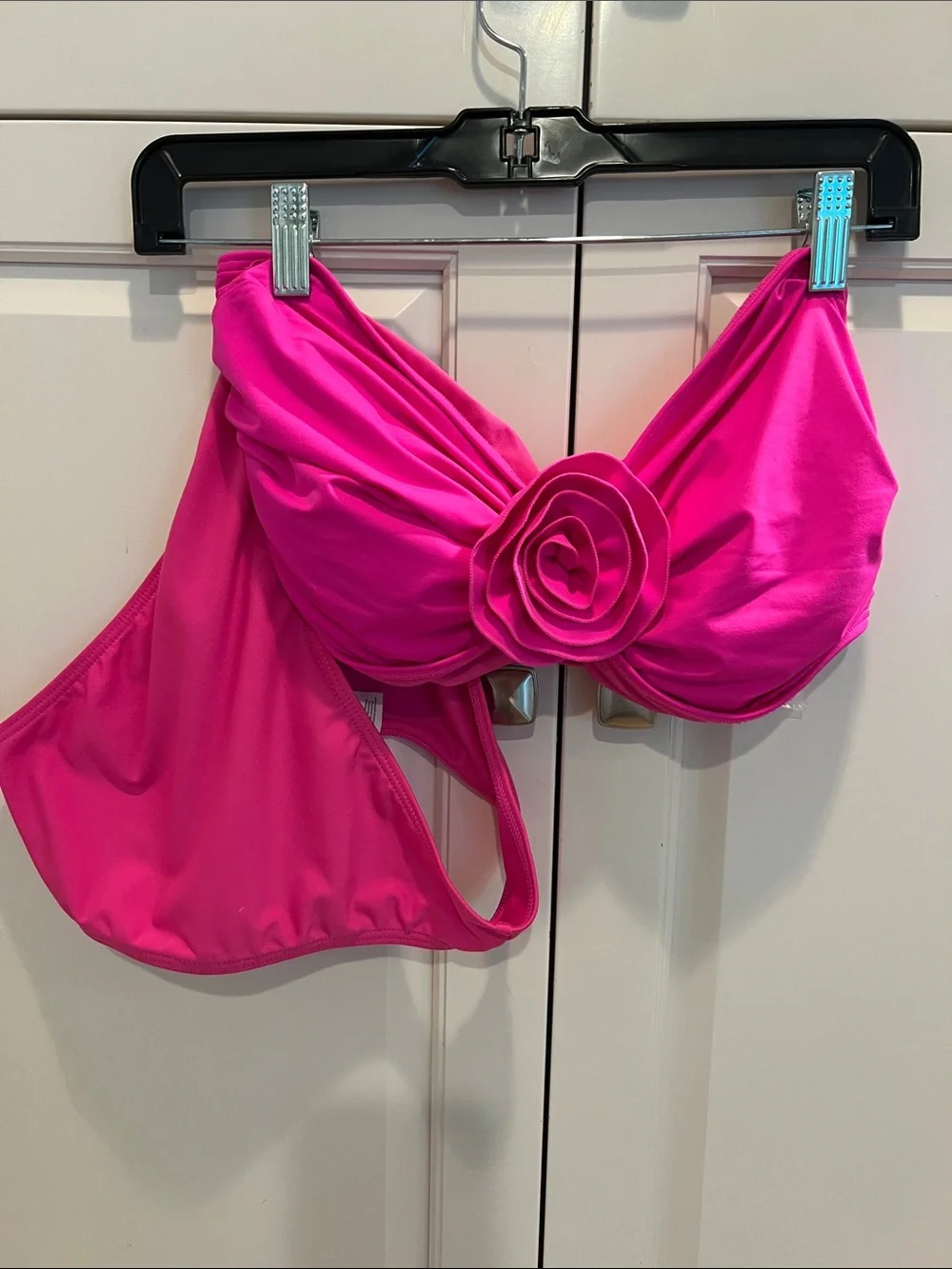 kate spade Hot Pink Floralv Bandeau Bikini Top large bottoms small FYI pads inc.